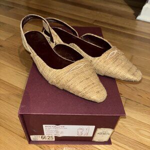 Womens Bougeotte Ochre Silk Point Toe 100% Silk Beige Flats Size 10